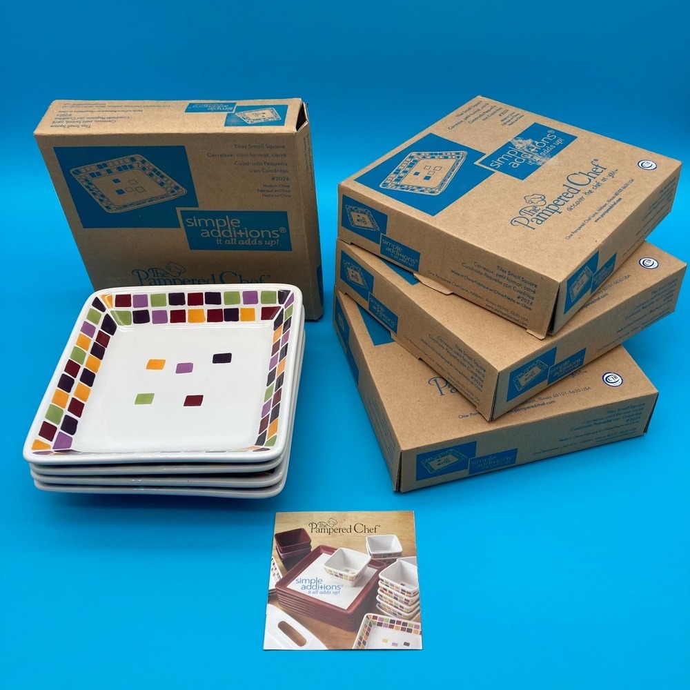 Set of 4 Pampered Chef Simple Additions Tiles Square Appetizer Plates